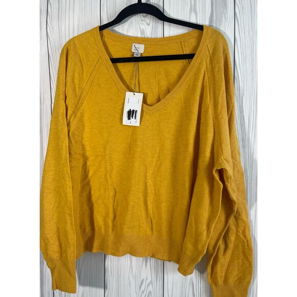NEW A New Day Womens Mustard V Neck Lightweight Sweater - L - Picture 1 of 5
